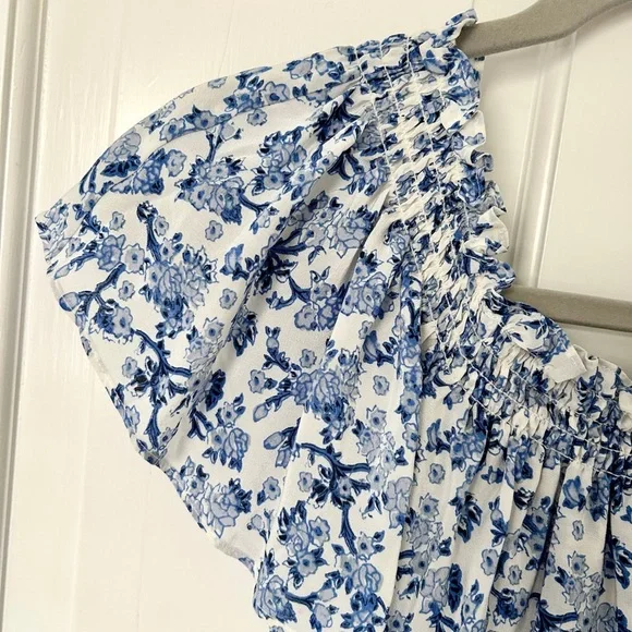 Rebecca Taylor Blue and White Off-Shoulder Aimee Dress - Picture 7 of 8